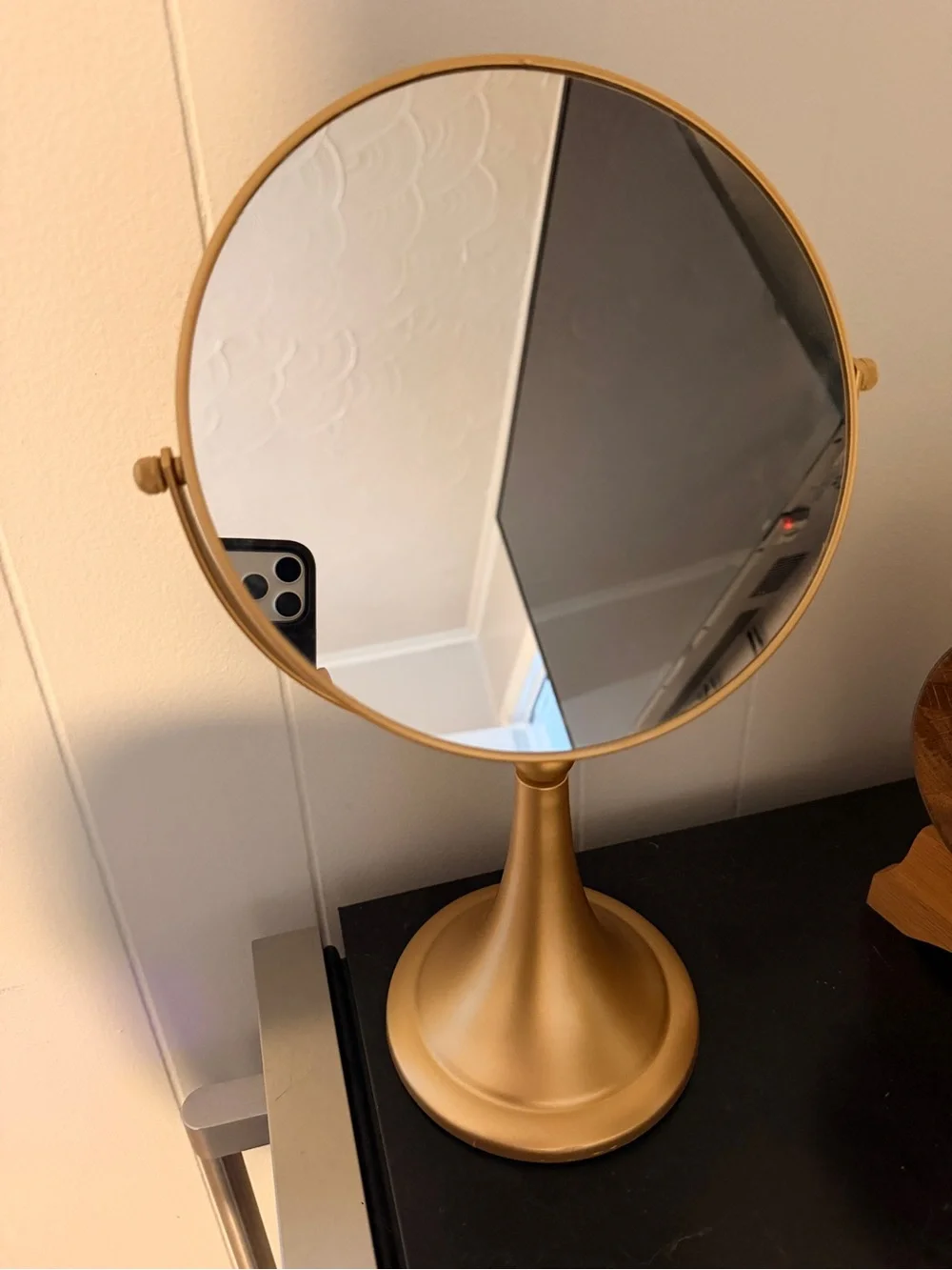Gold Pedestal Vanity Mirror - Elegant Tabletop Makeup Mirror